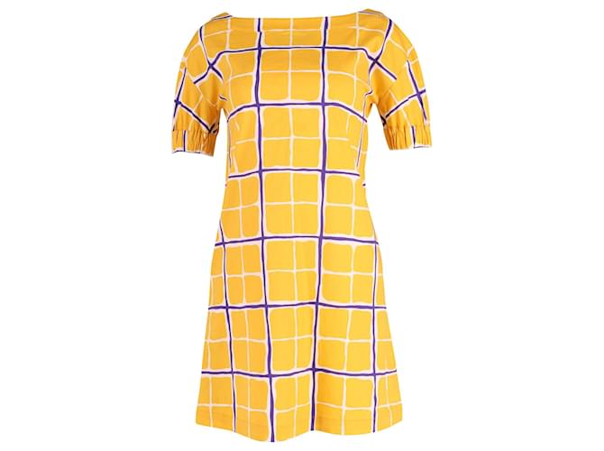 white and yellow checkered dress