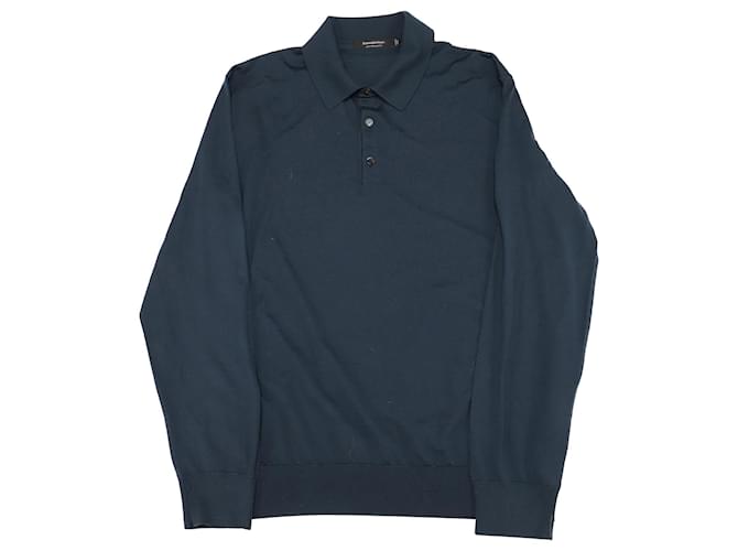 Ermenegildo Zegna Long Sleeve Knit Polo Shirt in Gray Wool Laine Grey  ref.677451