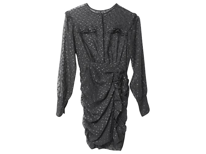 Isabel Marant Ruched Long-Sleeve Mini Dress in Black Polyester  ref.677481