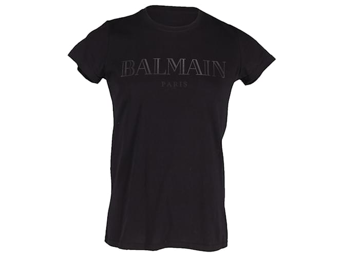 Camiseta de algodón con estampado negro con logo clásico de Balmain  ref.677503