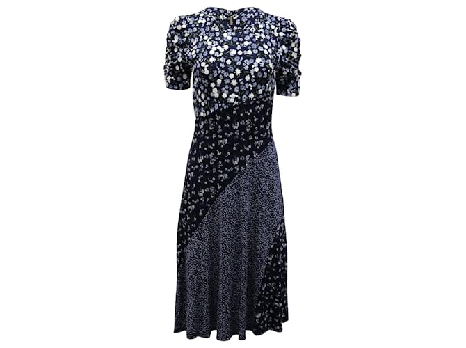 Michael Kors Floral Print Paneled Midi Dress in Multicolor Viscose  Cellulose fibre  ref.677512
