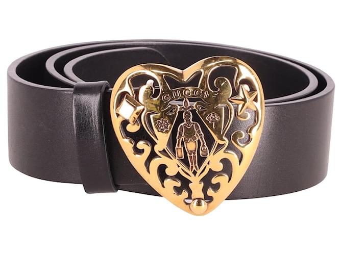 Gucci Hysteria Heart Buckle Belt en cuir de veau noir Cuir Veau façon poulain  ref.677536