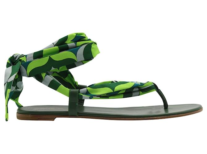 Gianvito Rossi Tie-On Flat Sandals in Green Satin  ref.677539