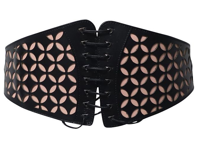 Alaïa Cinto Busier Alaia cortado a laser em couro preto