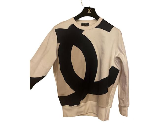 Wunderschöner klassischer Chanel-Pullover in schwarz-weißer Farbe Baumwolle  ref.677779