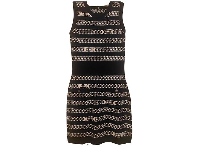 vestido Chanel com estampa de correntes Preto