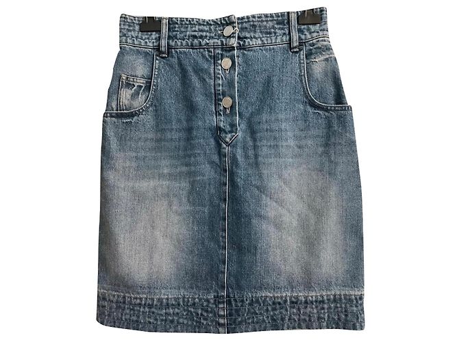 Falda midi de denim Chanel azul marino algodón
