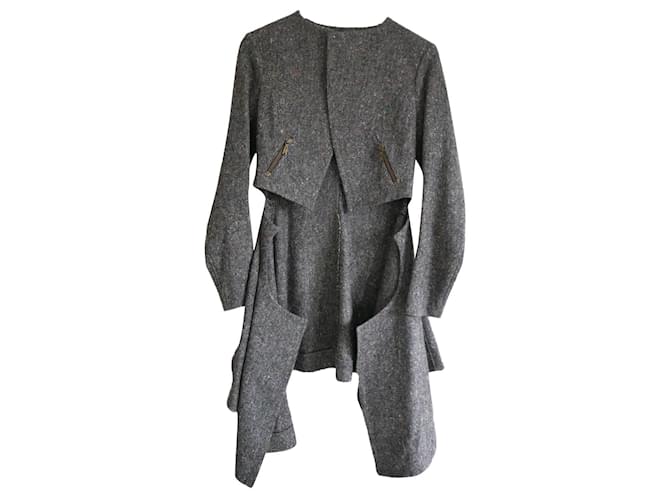 Yves Saint Laurent AW08 Veste Tailcoat Grise en Tweed Laine  ref.677876