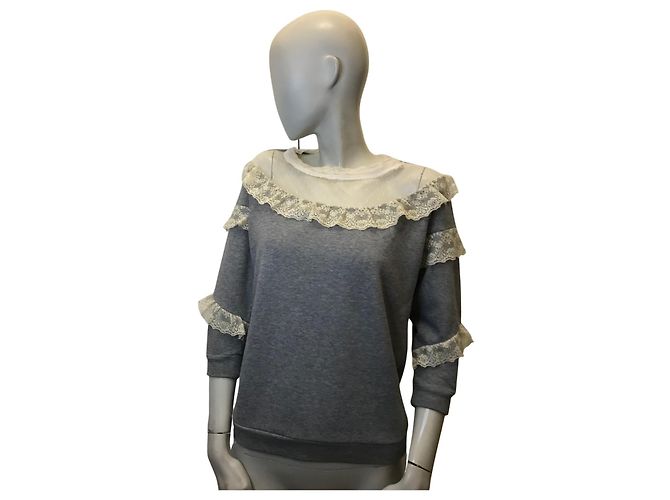 Twin Set Conjunto de moletom duplo com renda Cinza