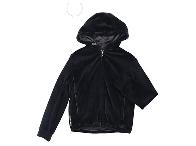 *Prada Parker Tops Hoodie Zip-up Velor Velvet S Black [Used] [Women's Casual S Autumn/Winter]  ref.677903