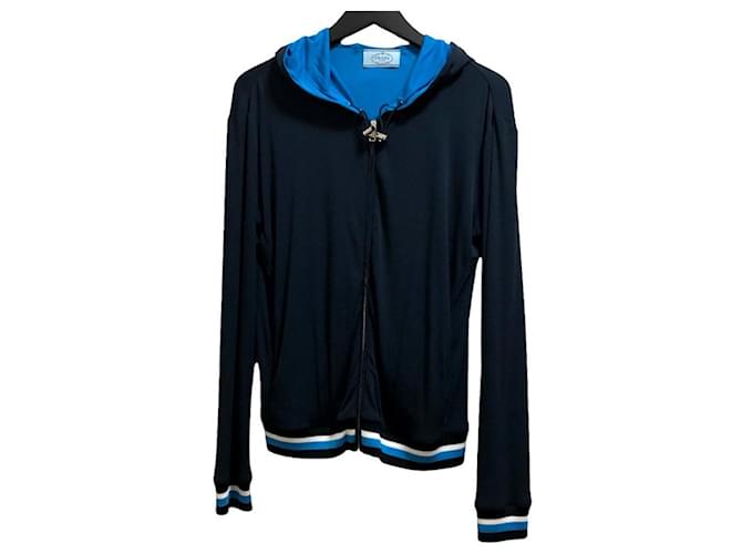 * Sweat à capuche zippé PRADA bleu marine/bleu pour femme [utilisé] Rayon  ref.677907