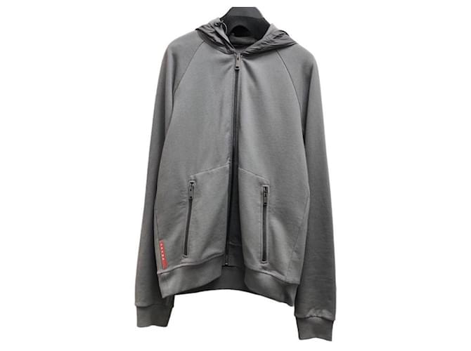 *PRADA SPORTS zip-up hoodie men's hoodie gris [usado] Algodón  ref.677909