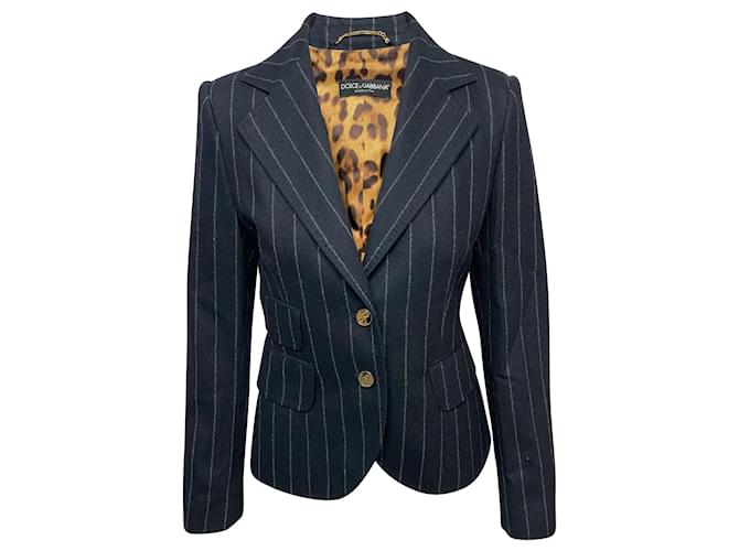 Dolce & Gabbana Blazer à fines rayures en laine bleu marine  ref.677926
