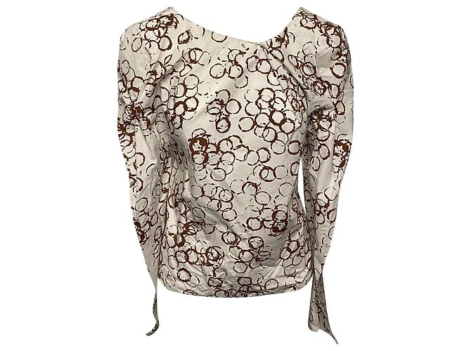 Marni Patterned Blouse in White Cotton Brown