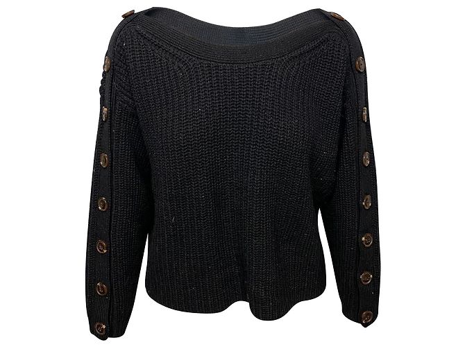 Ba&sh Hades Gerippter Pullover mit Knopfdetail aus schwarzer Wolle