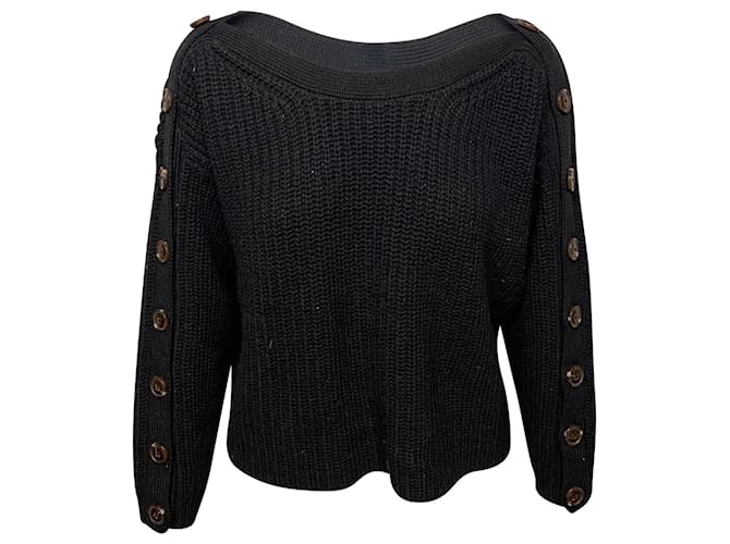 Ba&sh Hades Button-Detailed Ribbed Sweater in Black Wool Cotton  ref.677934