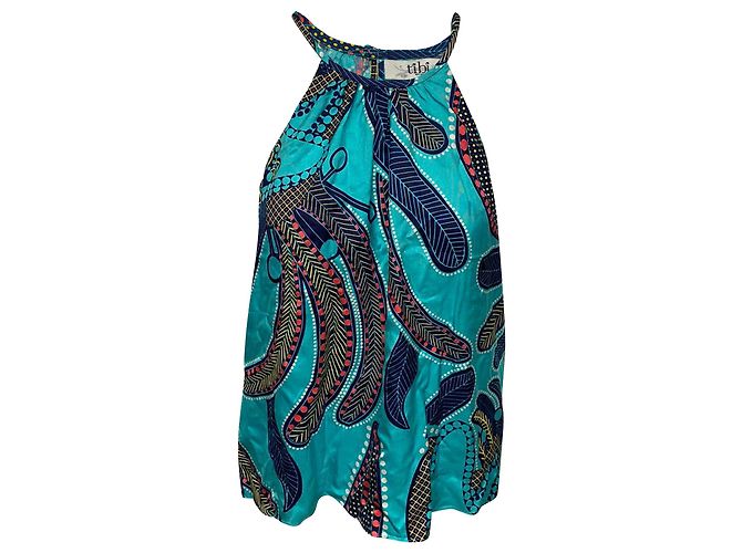 Tibi Gemusterte Neckholder-Bluse aus mehrfarbiger Seide