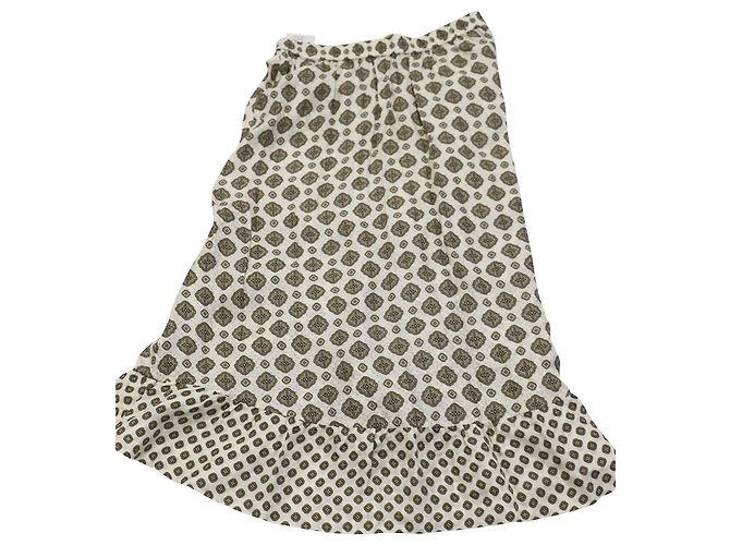 Saia Midi Jacquard assimétrica com babados Michael Kors em seda marfim Branco Cru