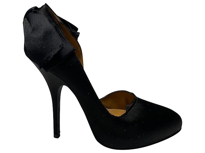 Zapatos de tacón con adorno de lazo en satén negro de Lanvin D'Orsay  ref.677943