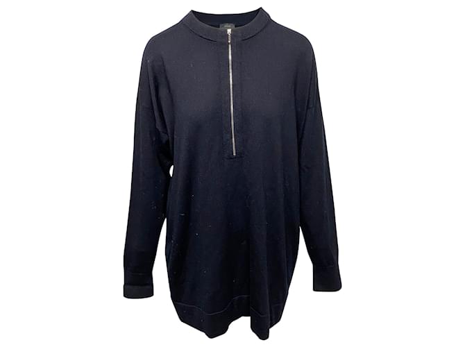 Joseph Front Zip Detail Longline Sweater in Black Wool  ref.677950