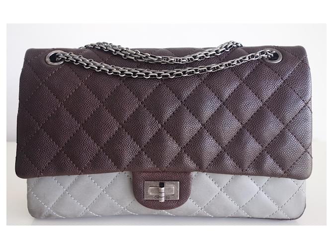 Chanel 2.55 Brown Grey Leather  ref.676344
