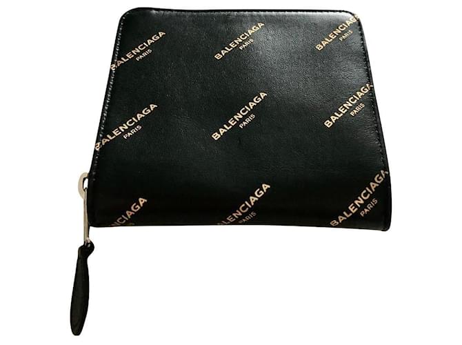 Balenciaga neue Brieftasche mit Reißverschluss und Logo Schwarz Leder  ref.678415