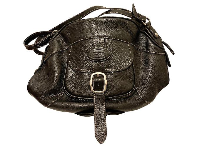 Tod's black grained large shoulder bag