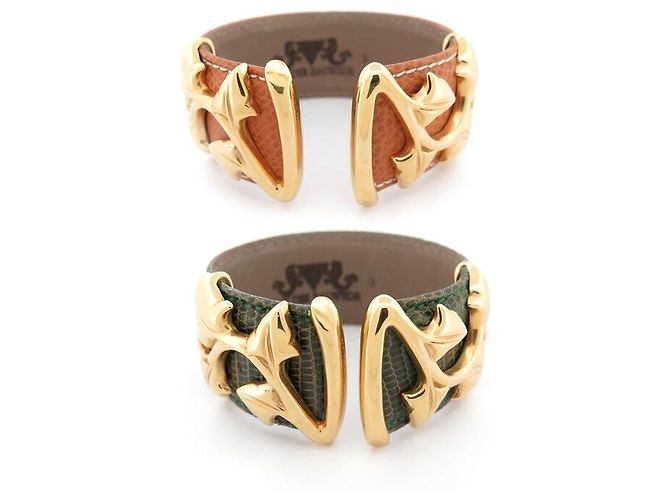 VAN DER BAUWEDE ARMBAND EFEU VERGOLDET MANSCHETTE + 2 EIDECHSEN-LEDER-BINDUNGEN Golden