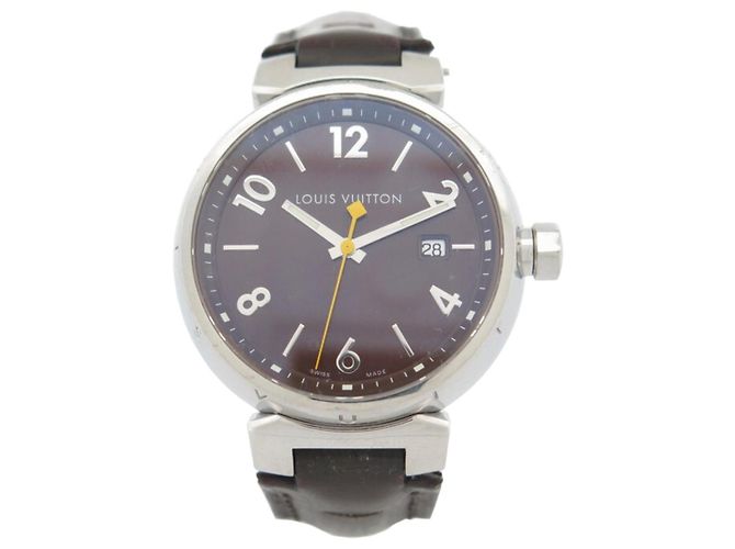 RELÓGIO Q DE TAMBOR LOUIS VUITTON1111 39 MM QUARTZO AÇO E COURO + CAIXA Prata