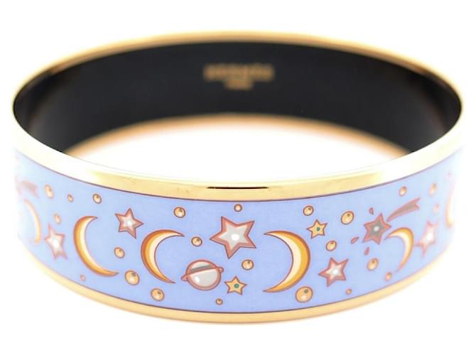 Hermès BRACELET HERMES PRINTED STAR MOON LARGE ENAMEL BLUE AND GOLDEN BLUE BANGLE  ref.678890