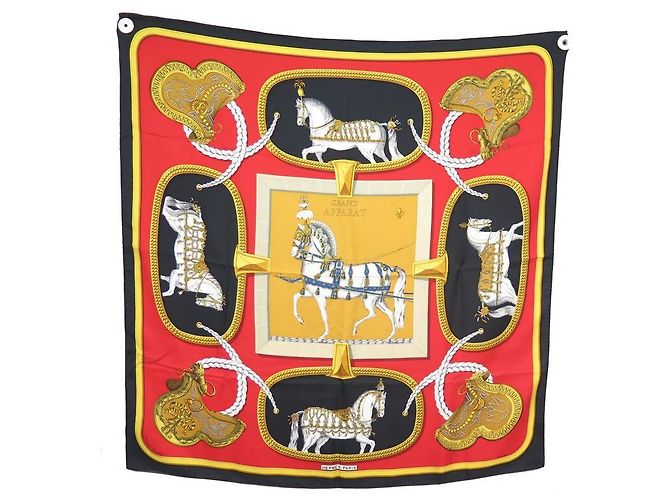 Hermès SCIARPA VINTAGE HERMES GRAND APPARAT JACQUES EUDEL CARRE 90 Sciarpa seta Nero