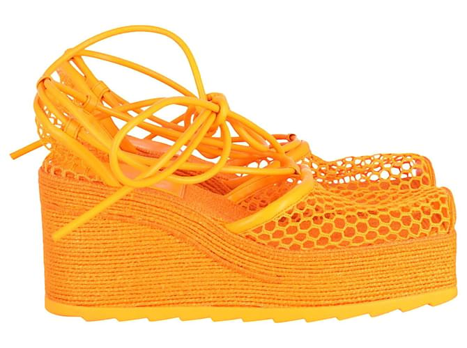 Bottega Veneta BV90 Sporty Web  Wedge Espadrilles in Orange Leather  ref.679400