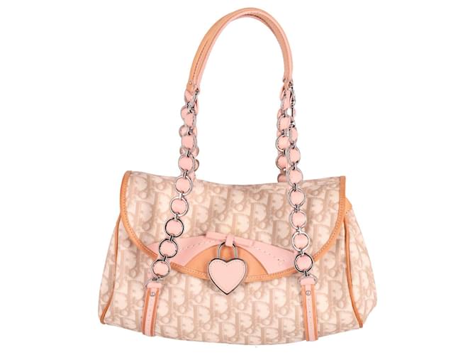 Dior Romantique Trotter Monogram Flap Bag in Pink Leather  ref.679456