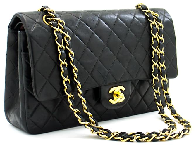 2002 Chanel Black Quilted Lambskin Vintage Medium Classic Double Flap Bag