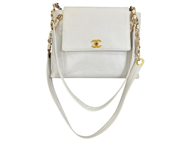 Chanel Bolsas Branco Couro  ref.679696