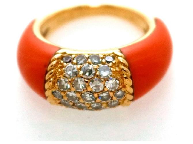 Van Cleef & Arpels Philippine SM ring yellow gold diamond 0.98 carat pink coral Golden  ref.679716