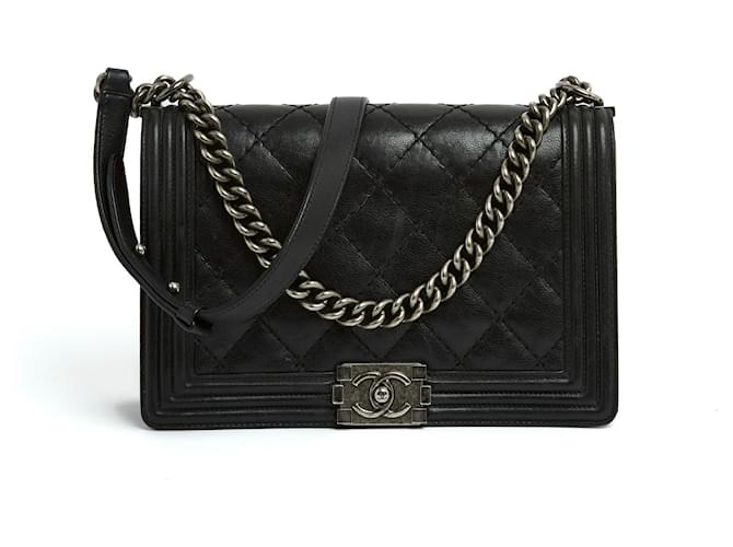 black and silver chain chanel bag