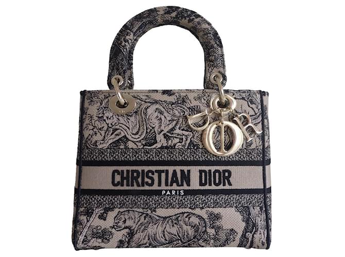 Bolsa de lona Lady Dior D'Lite Jouy Marrom  ref.680248