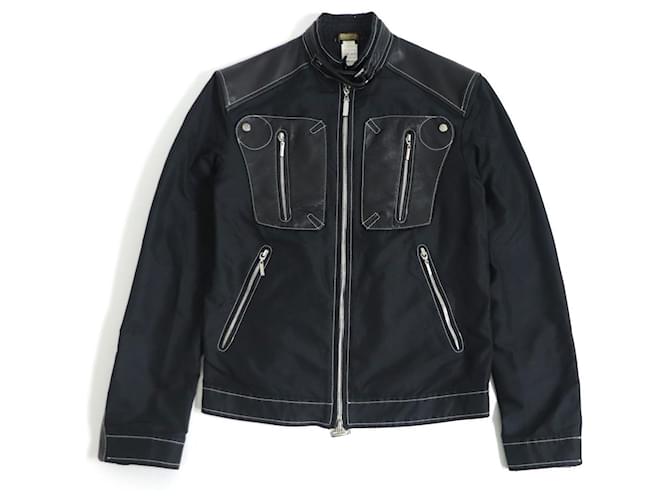 Versace leather switching lined zip stand collar nylon jacket
