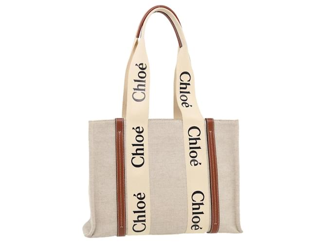 Chloé Chloe Tote Bag Canvas CHC21US383 E66 White Brown Auth 29531a Cloth  ref.680415