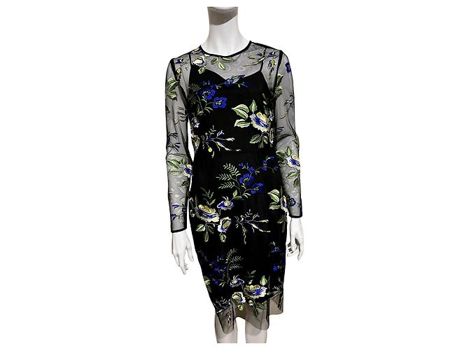 Diane Von Furstenberg vestido de renda floral DvF Preto Multicor