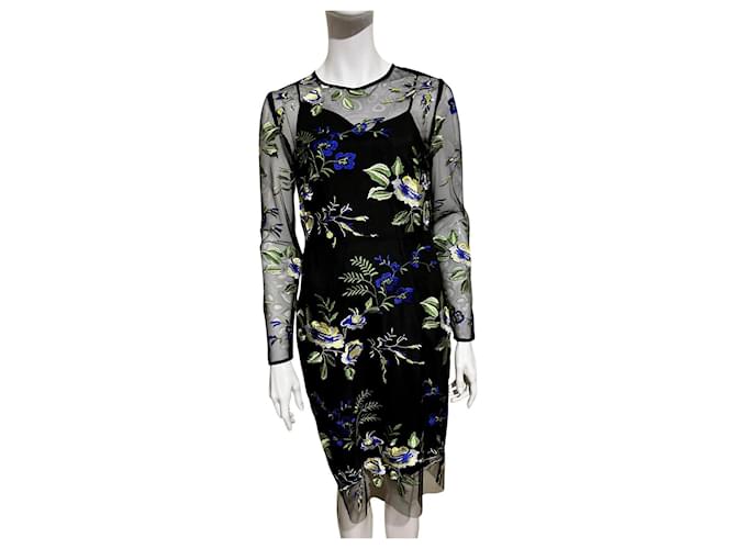 Diane Von Furstenberg vestido de encaje floral DvF Negro Multicolor  ref.680507