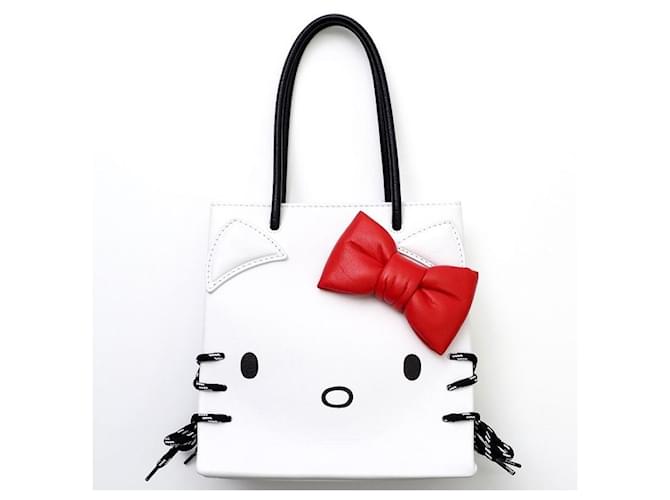 *BALENCIAGA × HELLO KITTY Bolsa de Couro Branca 2WAY Shoulder Barneys Compre Balenciaga Hello Kitty Feminino Branco  ref.680675