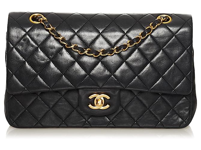 Chanel Black Classic Medium Lambskin Leather Double Flap Bag ref