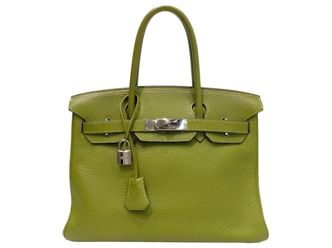 Hermès Clemence Lindy 30 Green Leather Pony-style calfskin ref