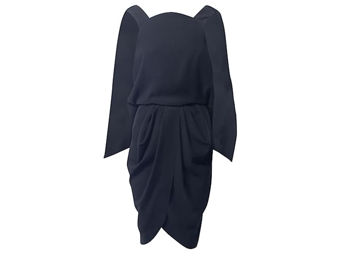 Balenciaga Low Back Draped Cape Dress in Black Polyester  ref.681121