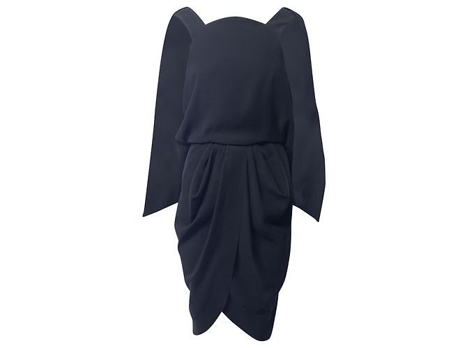 Balenciaga Robe Cape Drapée Dos Bas en Polyester Noir