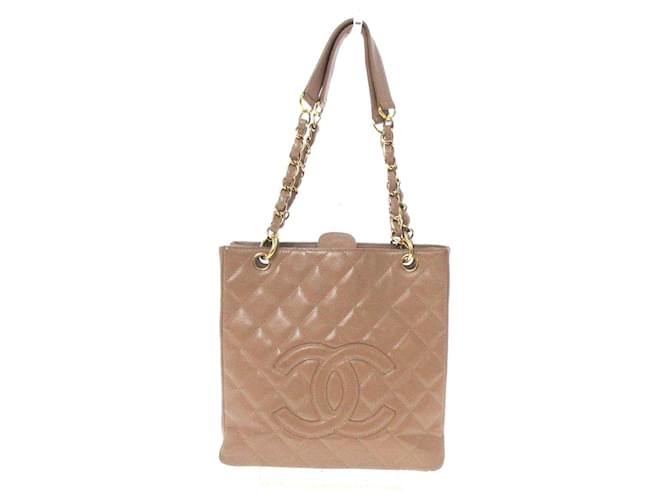 Chanel PST (Petite Shopping Sacola) Bege Couro  ref.681210