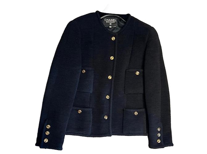 Chanel Jackets Black Silk Wool Polyamide  ref.681309