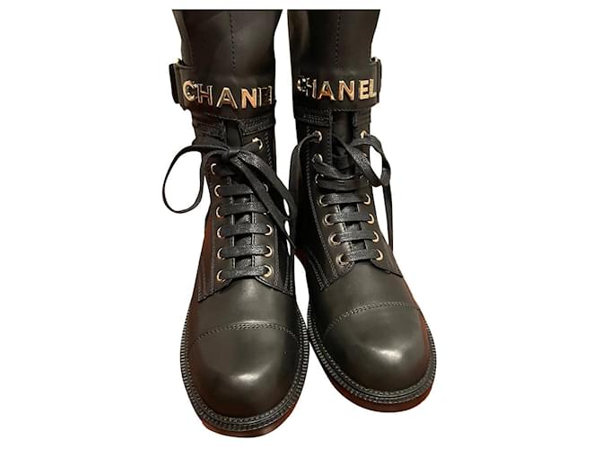 Cambon Chanel bottes Cuir Noir  ref.681375